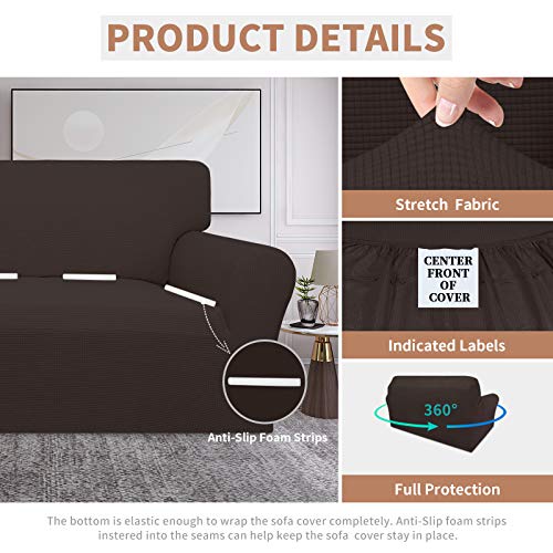 Image of Easy-Going 100% Waterproof Loveseat Couch Cover Stretch Jacquard Sofa Cover | Dual Waterproof Sofa Slipcover, Leakproof Furniture Protector for Kids, Pets, Dog and Cat (Loveseat, Chocolate)