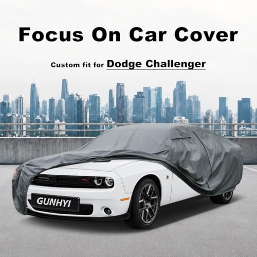 Image of GUNHYI Premium Car Cover Custom Fit Dodge Challenger Hellcat (2008-2026), 16 Layers Heavy Duty Car Cover Waterproof All Weather with Zipper Door for Sun Rain Snow Dust Uv Protection