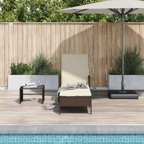 Chaise longue avec coussin en polyrotin marron pour le jardin