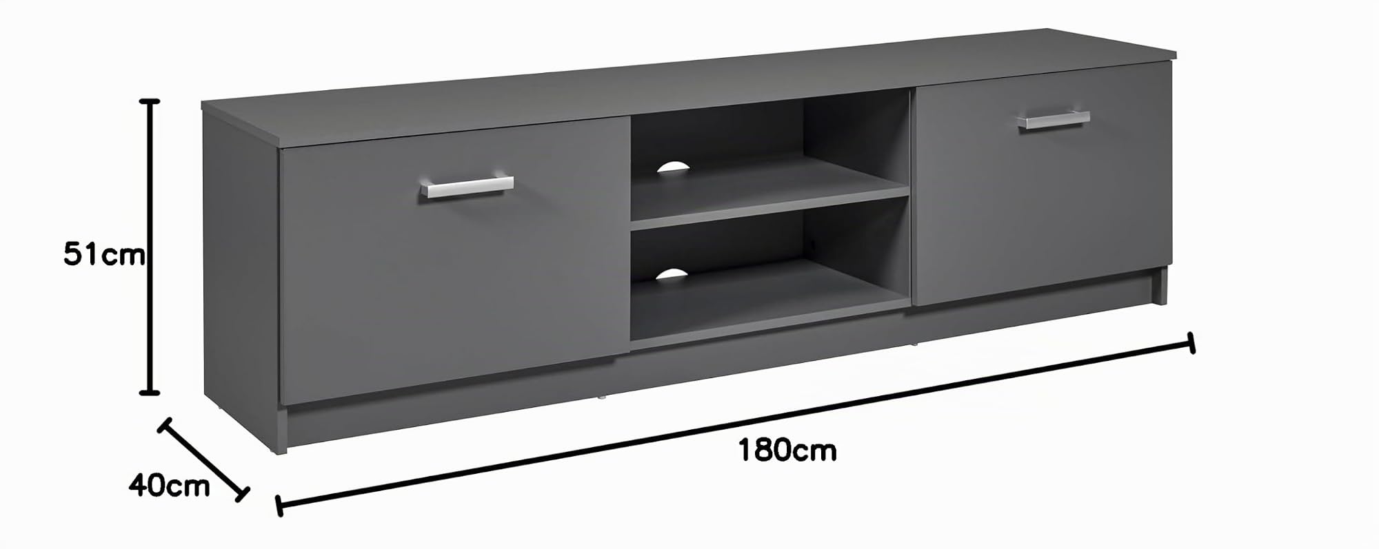 Inter Link - TV Kommode - TV Möbel - TV Konsole - 2 Klapptüren - 2 Fächer - Grau - Elenzio