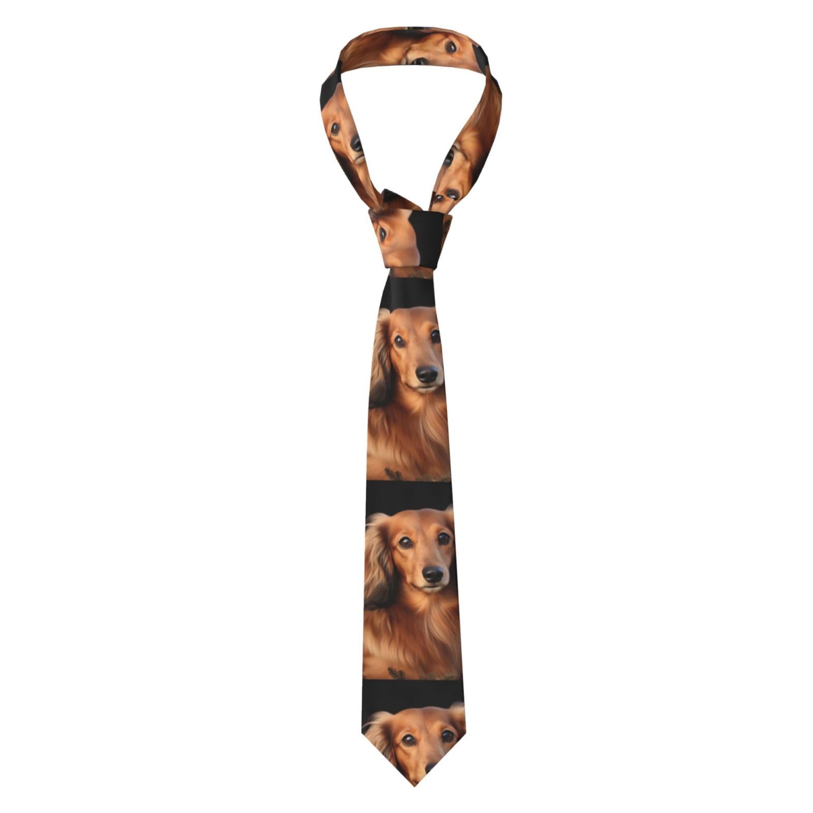 Fifbird Men's Multicolor Necktie Long Haired Dachshund For Wedding Party Gradution Business Black Tie
