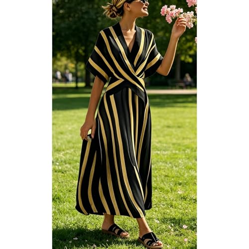 Robe d'été style villégiature longue portefeuille à rayures - 5