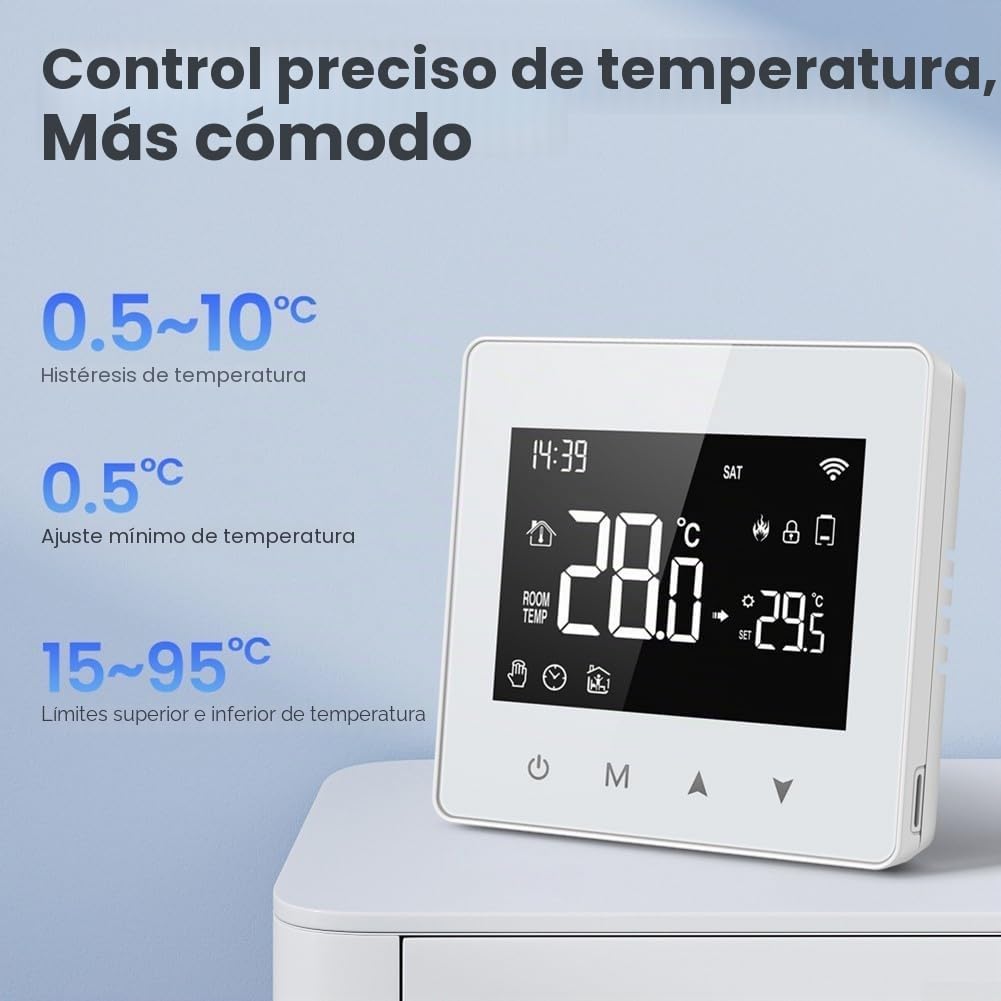 Termostato Inteligente WiFi para calefacción de Caldera de Gas, Controlador de Temperatura programable Tuya/Smart Life, Control Remoto, Ahorra energía y costos, Compatible con Alexa Google Assistant