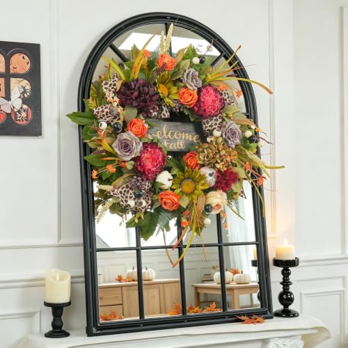 Image of Fall Wreaths for Front Door 24 Inch Artificial Autumn Wreath Rustic Decor