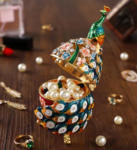 Boîte à bijoux œuf de paon vert pour coiffeuse et décoration
