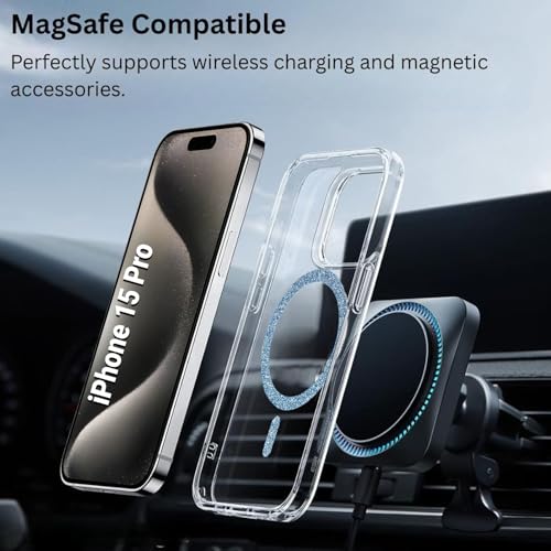 Image of AIBEX Back Cover Case Compatible with iPhone 15 Pro | Glitter Ring Cute Shiny Colorful Bling Case (Compatible with Magsafe) | Transparent PC+TPU Glossy Shiny Cover for Girls & Women - Blue