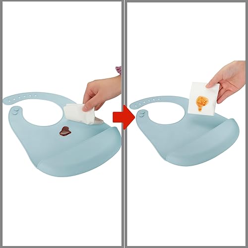 Miniatura 4 de PandaEar Paquete de 3 baberos de silicona para bebés, superfinos y ligeros, impermeables para bebés y niños pequeños, baberos de alimentación de