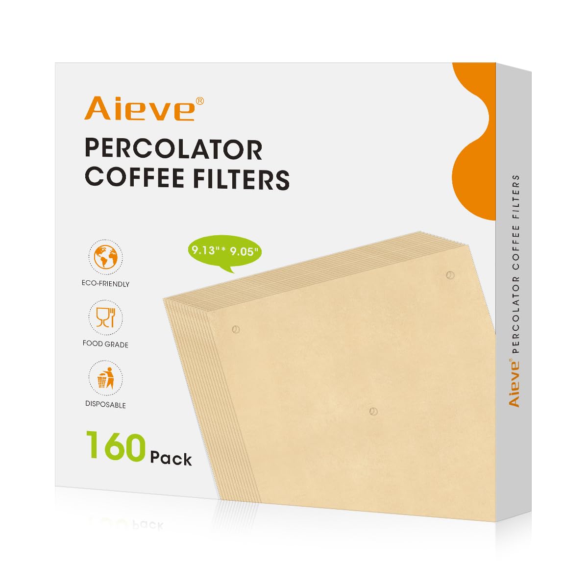 Photo 1 of Aieve 160 Count Percolator Coffee Filters, Unbleached Perforated Filter Paper for Electric Coffee Percolator Pots, Universal Wrap-Around Percolators Filters,9 × 9 Inch