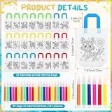Pasimy 24 Pieces Mandala Animals Coloring Goodies Bags with 144 Makers Recycle Coloring Gifts Bags Color Your Own Totes for Kids DIY Painting Art Crafts Birthday Party Favors