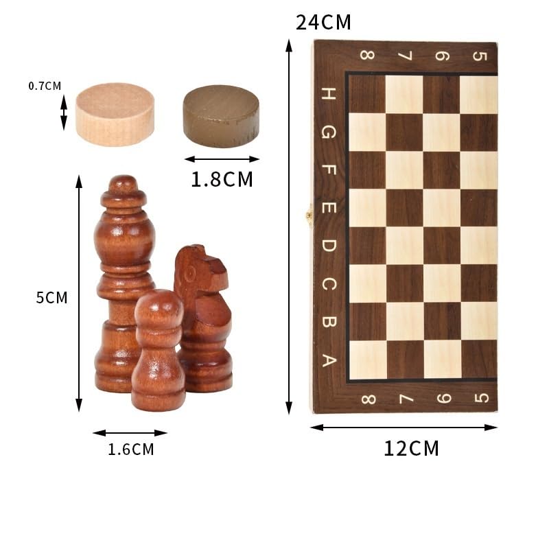 Ajedrez Juego de Madera clásico 3 en 1: ajedrez, Damas y Backgammon for Viajes Familiares y Aventuras Plegable for niños y Adultos.(29 * 29cm)
