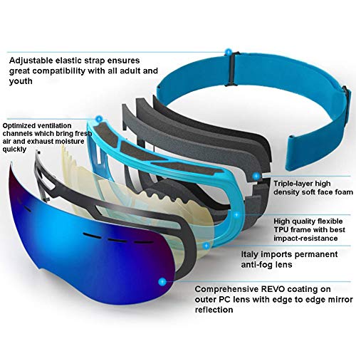 Scoteep Ski Goggles, Otg Snowboard Goggles, Snow Goggles With Anti-Fog Uv Protection Double Lens For Men, Women & Youth #TOP1