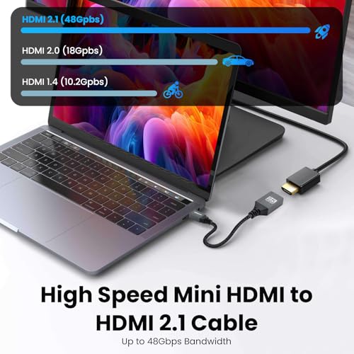 8K Mini HDMI to HDMI Adapter Right Angle Cable, 90 Degree Mini HDMI (Male) to HDMI (Female) L-Shaped Converter Connector, support 8K@60Hz,4K@120Hz, Compatiable for Raspberry Pi Zero, Camera, Monitor
