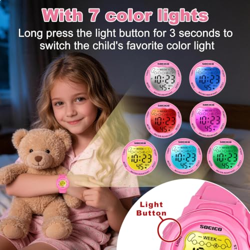 Image of SOCICO Kids Digital Watch 50M Waterproof & 7 Color Lights for Boys Girls