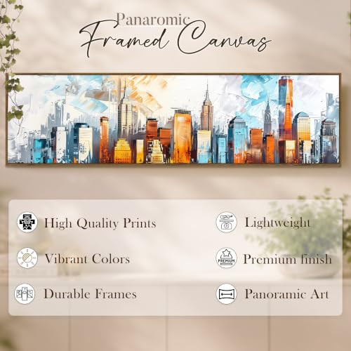 Image of Large Canvas Painting Panel Framed Wall Painting Abstract City views Framed Luxury Paintings for Home Decoration, Living room, Bedroom and Office Decor (Multi, 13x47 Inch)