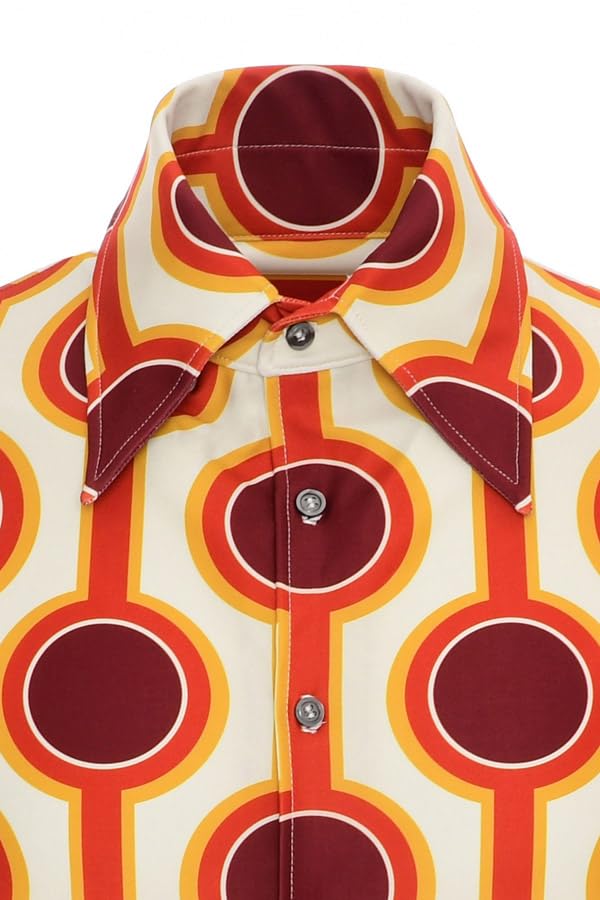 Mens 70s Brown Retro Print Butterfly Collar Long Sleeve Shirt – Burning Sands3