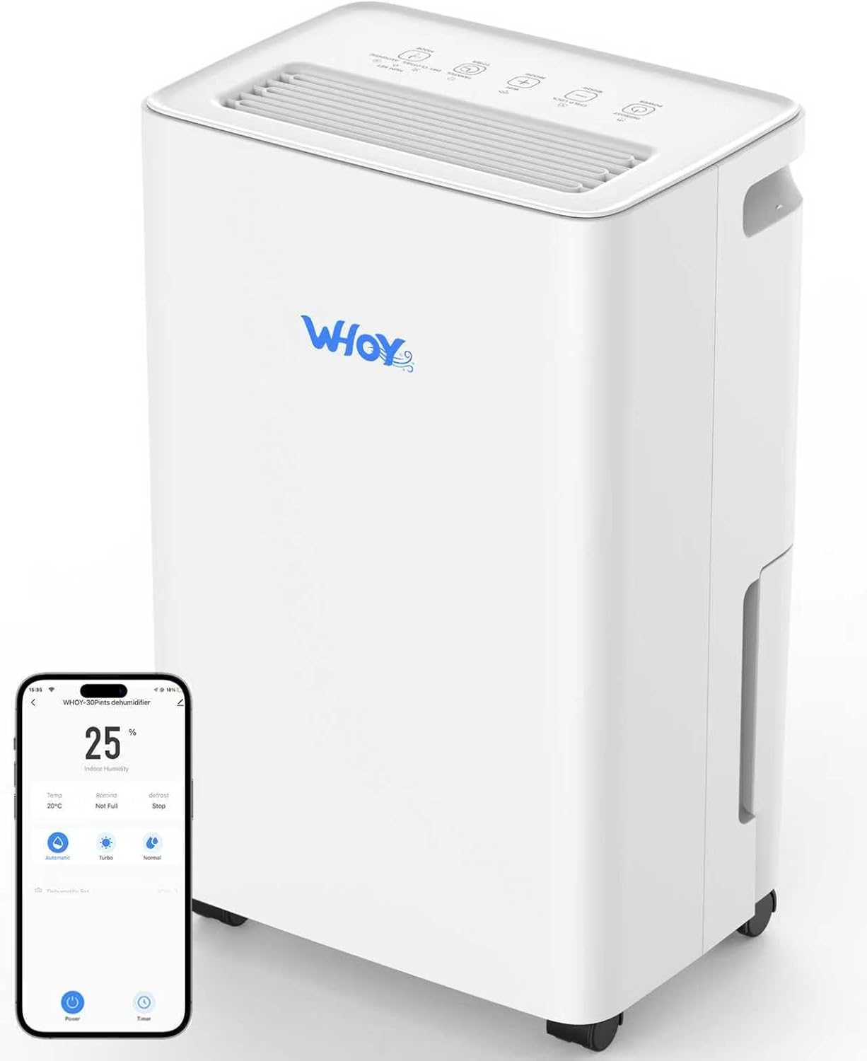 Photo 1 of  Dehumidifier for Basements, 2000 Sq. Ft., 30 Pints, Max 50 Pints 1.6L Tank, App-Controlled, With 4.9 ft Drain Hose Low noise, for Living room, Basements and Office 