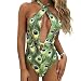 Ropaus Lady Novelty Trending Halter Bandage Tie Swimwear High Cut Key-Hole Peacock Pattern Boho One Piece Bikini Bathing Suit