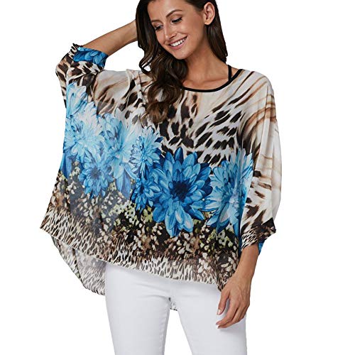 Image of Ckikiou Plus Size Batwing Flowy Semi Sheer Chiffon Blouse Tunic for Women Summer Floral Print Boho Beach Cover ups