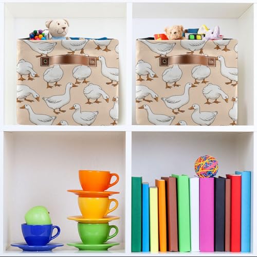 Image of Aslsiy Storage Basket Funny Geese Apricot Nursery Bins Baby Canvas Box Clothes Shelf Basket Laundry Hampers 1 Pcs