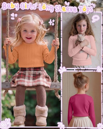 Image of 4 Pack Toddler Girls' Long Sleeve Shirts Cotton Tops
