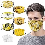 6Pcs Bee Beehive Face Masks Reusable Washable Breathable Cloth Mask Adjustable Face Bandanas Cover...