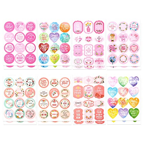 16 hojas de Pegatinas Día de la Madre, Pegatinas Madre Etiquetas Florales para el Día de la Madre Pegatinas Redondas para el Día de la Madre, para Sellos de Sobres Regalos de Fiesta, Tarjetas