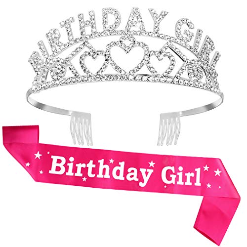 OCIDE Birthday Sash for Girls Gold/Silver/Rose Gold Tiara and Crowns for Women Birthday Decorations Set Gift for Her Rhi