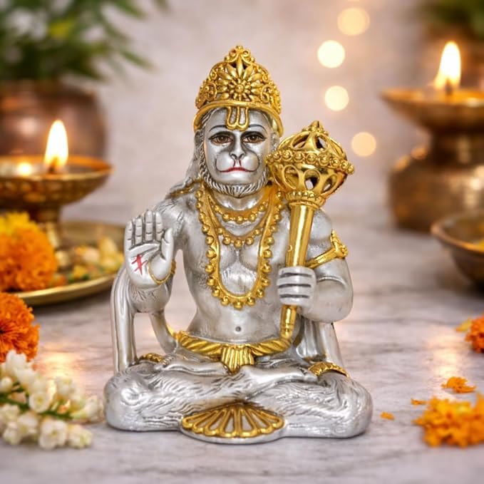Idole Hanuman argentée et dorée, le cadeau de mariage et d'anniversaire