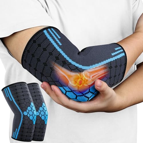 AOOWU 2 Stücke Ellenbogenbandage, Tennisarm bandage für Damen Herren, Kompression Ellenbogen Bandage für Arthritis, Sehnenentzündung, Ellenbogenschoner für Sport, Golferarm, Tennisarm Armbandage(L)