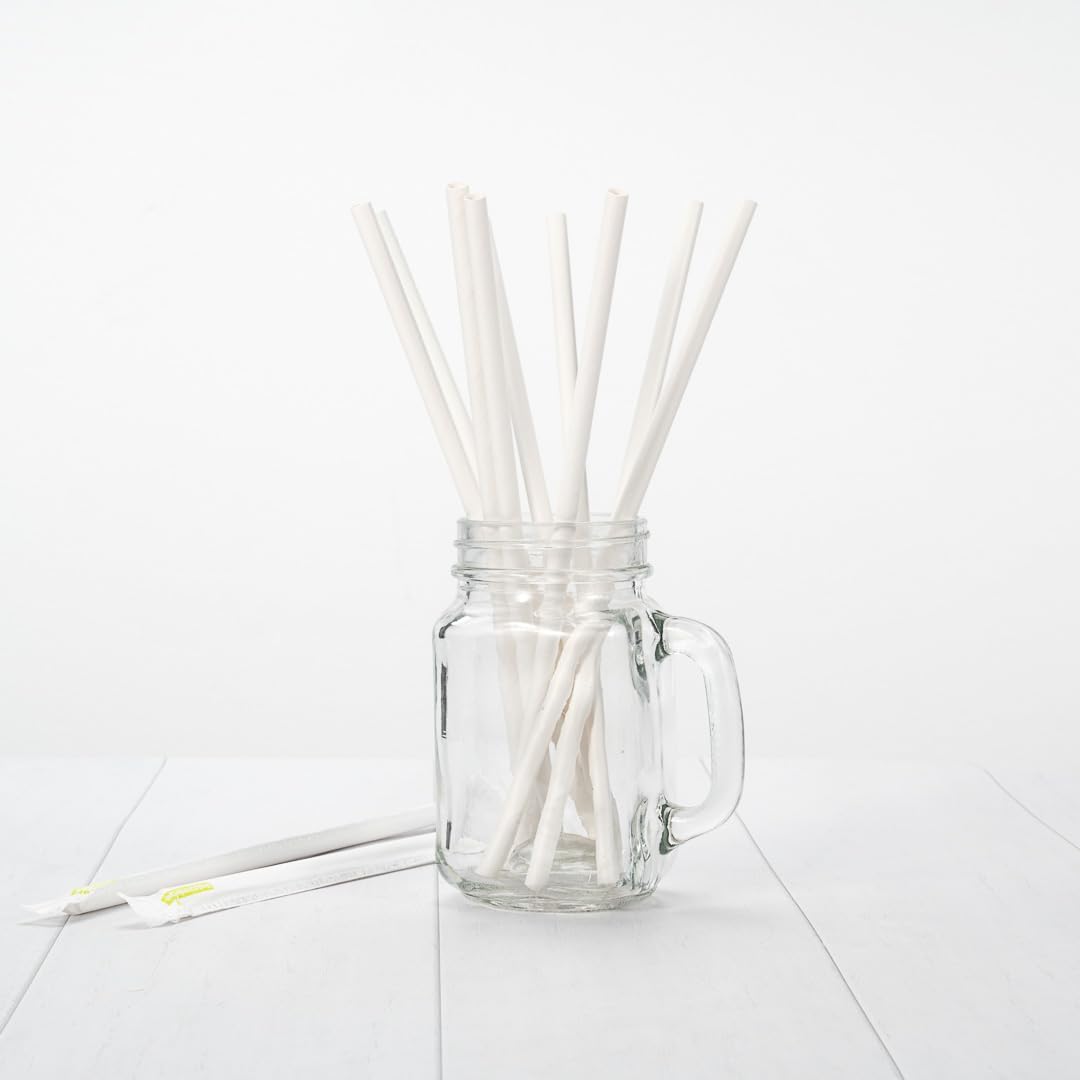 Restaurantware 7.5 Millimeter Wrapped Straws 1000 Disposable Drinking Straws - No Wasteful Materials Alternative To Plastic Straws White Rice Paper Plasticless Straws For Cold Drinks