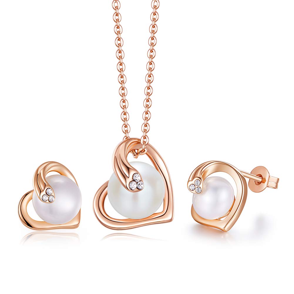 Conjunto de Joyas Mujer con Corazón, Perlas y Oro Rosa 7