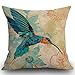 Smooffly Funda de cojín de pájaro, azul, naranja, colibrí, pájaro, verde azulado, aguamarina, rojo, flores, algodón, funda de almohada decorativa cuadrada estándar para sofá y cama, 45 x 45 cm