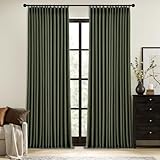 MIULEE Olive Green Pinch Pleated 100% Blackout Linen Curtains for Bedroom, Room Darkening Dark Green Window Curtains 84 inches Long for Living Room, Black Out Pleat Drapes with Pin Hooks, 2 Panels