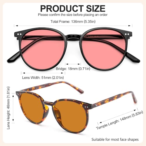 Image of 2 Pack Indoor Fluorescent-41 Pink & Outdoor Fluorescent-60 Brown Round Tinted Blue Light Blocking Glasses for Migraine, Light Sensitivity, Photophobia & LED Gaming Computer Screen Glare RF6213