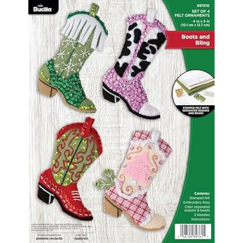 Bucilla Felt Applique 4 Piece Ornament Making Kit, Boots and Bling, Perfect for DIY Arts and Crafts Cover
