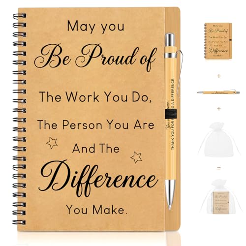 Kideerly Thank You Gift Appreciation Notebook and Pen Set and Organza Bag Thank You Gifts for Women Thank You Teacher Gifts Retirement Leaving Gifts for Colleagues Women Friends Nurse Worker Gift