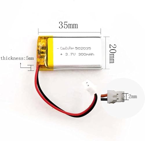 Miniatura 3 de Batería recargable de iones de polímero de litio Li Lipo de 3.7V con conector JST de 2 pines de 0.079 in0.049 in (502035 300mAh 2.0Jst)