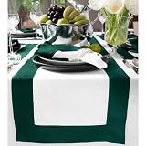 Picture of Solino Home 100% Pure Linen Table Runner 14x72 Inch – Rainforest & White, Oeko-TEX Certified, Summer Table Runner for Dining Table, Handcrafted Farmhouse Décor - Contempo
