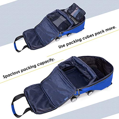 Foldable Luggage Bag with Spinner wheels,Expandable Collapsible Rolling Duffel Bag,Carry On Luggage 22x14x9/Checked Luggage for Travel (2 in 1), Blue