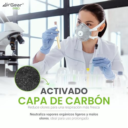 Miniatura 7 de Airgearpro Mascarilla Ffp3 Con Válvula Protección Contra Polvo Fino Carbón Activo Respirador Para Pintura Y Construcción Certificada Ce 10 Unidades