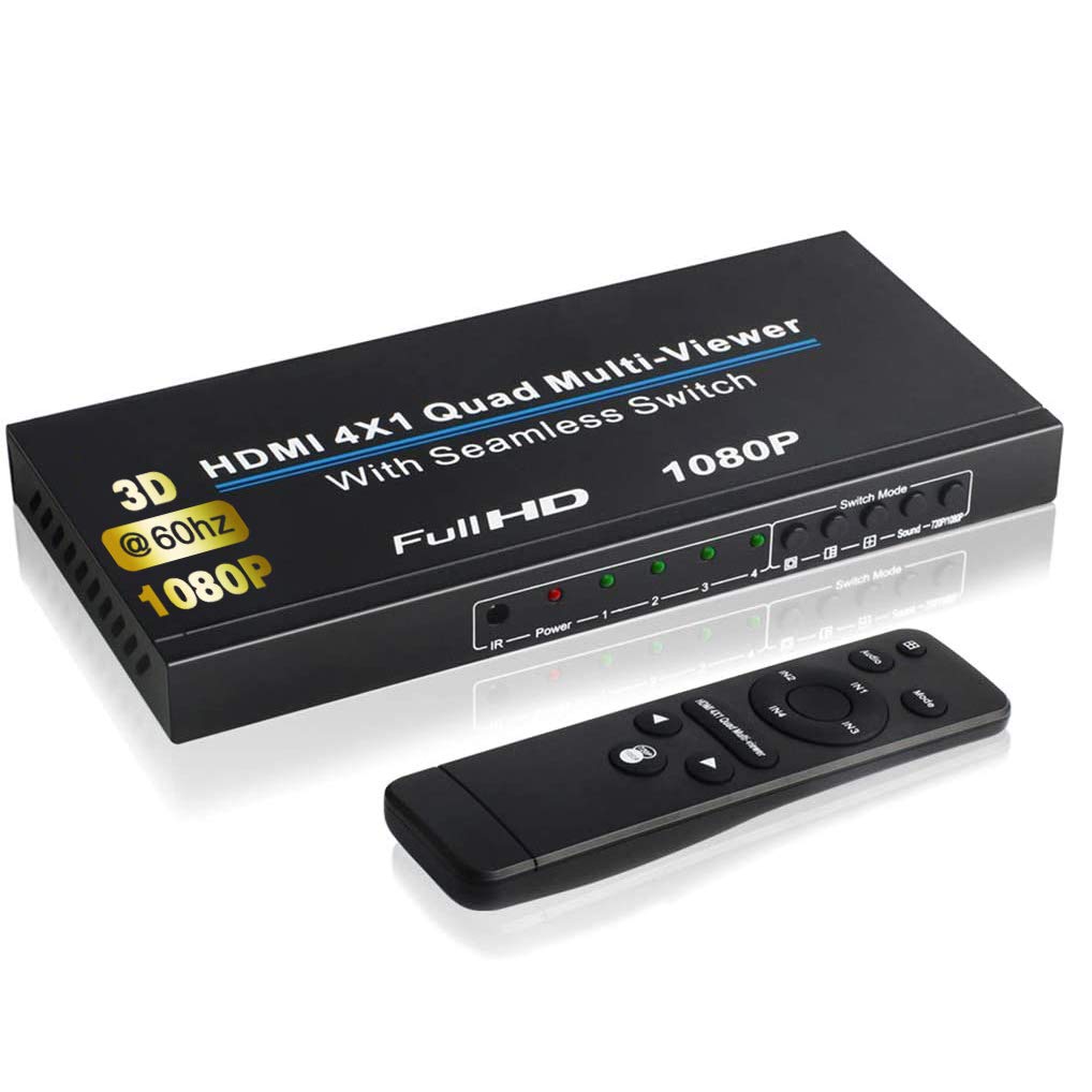 HDMI Switch 1080P @60hz HDMI 2.0 Multi-viewer/Visionneuse Commutateur 4 Entrées 1 Sorte Affichage à Quatre écrans Audio HDMI Scaler avec Télécommande 5 Modes 3D 1080p pour PC/STB/DVD/Xbox/PS4/HDTV