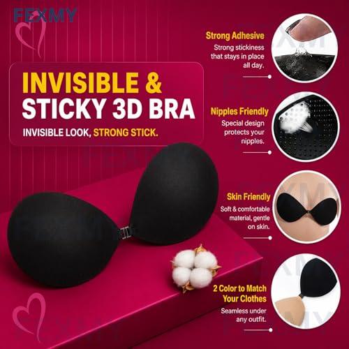 Image of Women's & Girl's Strapless Push Up Wire Free Stick On Invisible Bra, Sticky Liftup Silicone, Stick on Bra for Backless Dress Free Size B Cup