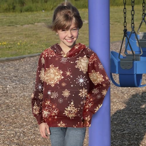 Kids Hoodies Sweaters Christmas Xmas Snowflake Hooded Sweatshirts with Big Pockets for Boys Girls B04003814