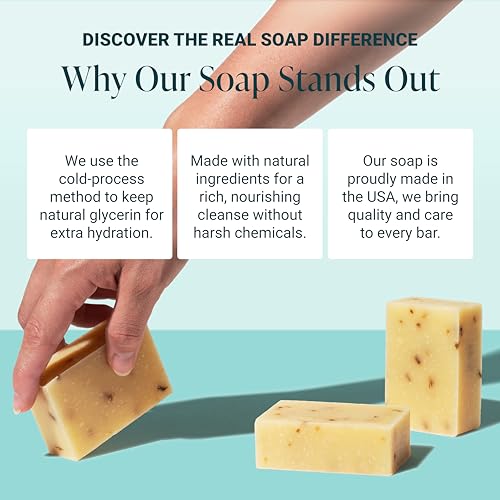 Image of Handmade Natural Bath & Body Soap Bar, Vegan, All-Natural, Palm Oil Free, Made in USA with Shea Butter + Essential Oils, Lavender Lemongrass, 3 Bars