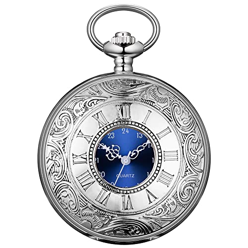 Boshiya Quartz Pocket Watch With Chain Mens Vintage Steampunk Pocket Watch/Roman Numerals/Hollowed Out Watch Cover/Gift Box #TOP1