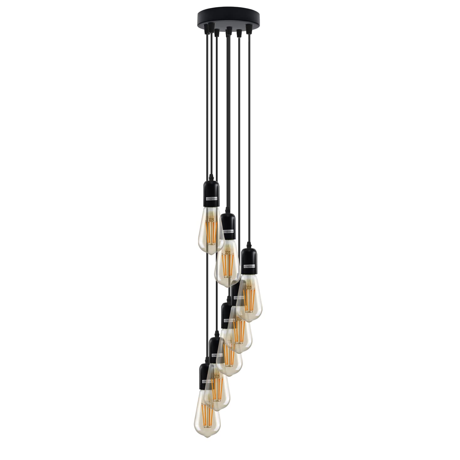 DC VOLTAGE Modern Vintage 7 Head Light Cluster Cascade Ceiling Pendant E27 Drop Light Height Adjustable Hanging Lamp Fixture for Kitchen Restaurant etc.