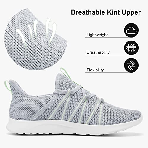 Hiitave Tennis Shoes Womens Non Slip Fashion Sneakers For Walking Running Errands Athletic Lightweight Energycloud Light Gray Mint Green Size 6.5 Us #TOP2