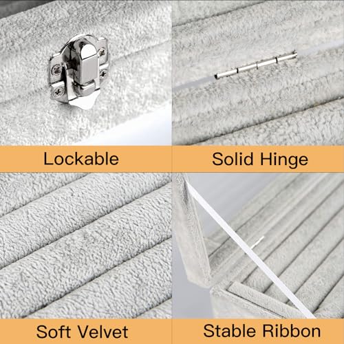 BIENSER Rings Organiser, Velvet Clear Lid Ring Box, Storage Display Case, Lockable, Dustproof, 13.14"L x 9.18"W - Image 4