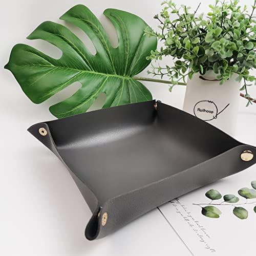 ohihuw Snap Leather Tray Organizer, Valet Tray for Keys, Wallet, Watch, Phone, Coins, Glasses, Entryway Catchall, Nightstand Tray (Gray)