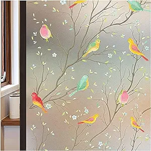 SANPEXA Window Film Decorative No Adhesive, Frosting Privacy Film for Glass Windows, Static Cling Frosted Window for Home Office UV Protection 45x200cm (GLUELESS Glass Birds Film)